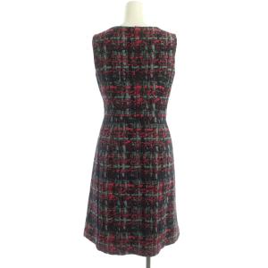 ANAYI グラフィカルジャガードワンピース ノースリーブ 膝丈 総柄 36 ミントグリーン ピンク 紺