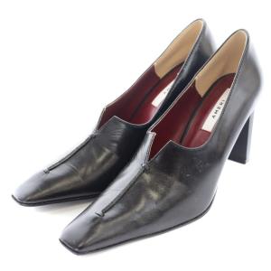 LADY CUT PUMPS パンプス スクエアトゥ レザー S 21cm 黒 ブラック