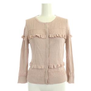 クルーネック フリル カーディガン ニット 長袖 38 ピンク