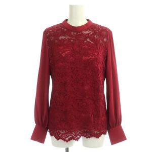 花柄レース カットソー ブラウス 長袖 プルオーバー 38 ラズベリー色