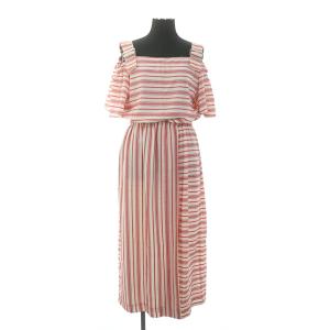 ストライプオフショルワンピース ロング 36 赤 レッド