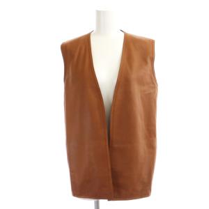 レザー コットンニット 切替 ベスト カーフスキン 38 ブラウン ベージュ