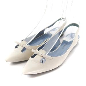 フラットシューズ パンプス レザー ポインテッドトゥ バックストラップ リボン 36.5 23.5cm グレー