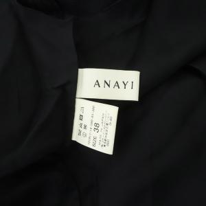 ANAYI ワンピース ロング 七分袖 ギャザー スリットネック 38 紺 ネイビー