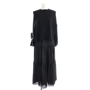 21AW レイヤードニットベストワンピース 2点セット ティアード ロング 長袖 36 黒 ブラック