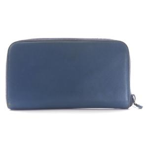 PRADA サフィアーノ 長財布 レザー ラウンドファスナー 三角プレート コバルト 青 ブルー M506A