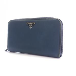 PRADA サフィアーノ 長財布 レザー ラウンドファスナー 三角プレート コバルト 青 ブルー M506A
