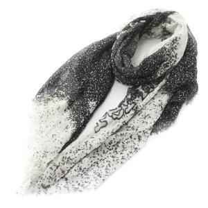 ストール 大判 シルク混 英字 総柄 黒 ブラック グレー