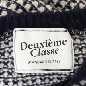Deuxieme Classe クルーネック ウール ニット セーター 長袖 プルオーバー 紺 ネイビー 白 ホワイト