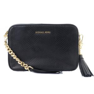 型押し タッセル レザー ショルダーバッグ ロゴ 黒 ブラック