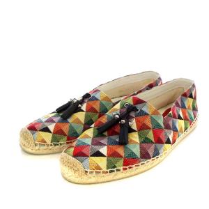 スリッポン フラットシューズ チェック柄 タッセル エスパドリーユ 43 28cm マルチカラー