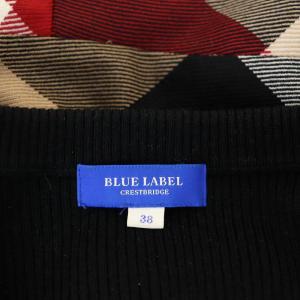 BLUE LABEL CRESTBRIDGE リブニット チェック 切替 ワンピース ドッキングワンピース ウール ひざ丈 長袖 38 黒 ブラック マルチカラー