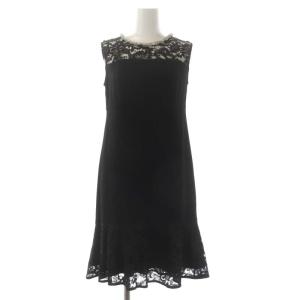 ビジューネックレスワンピース ノースリーブ ロング丈 ミモレ丈 レース 36 S 黒 ブラック