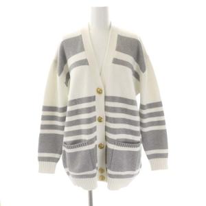 ボーダーロングニット カーディガン フロントオープン 36 S グレー 白 ホワイト