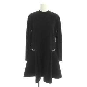 22AW ロゴふくれジャガードニットワンピース 膝丈 長袖 38 黒 ブラック