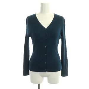 カーディガン リブニット ウール 38 紺 ネイビー