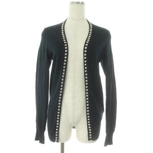 スタッズ付カーディガン ニット 長袖 コットン F 黒 ブラック