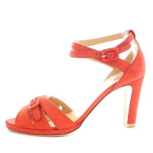 HERMES サンダル チャンキーヒール スエード ストラップ 37 24cm オレンジ