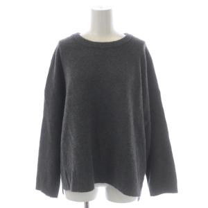 Boucle クルーネック プルオーバー ニット セーター 長袖 サイドスリット テールカット グレー
