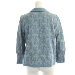 mina perhonen count 長袖 ブラウス プルオーバー 総柄 刺繍 コットン混 36 水色 ベージュ ライトブルー