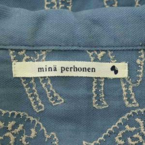 mina perhonen count 長袖 ブラウス プルオーバー 総柄 刺繍 コットン混 36 水色 ベージュ ライトブルー