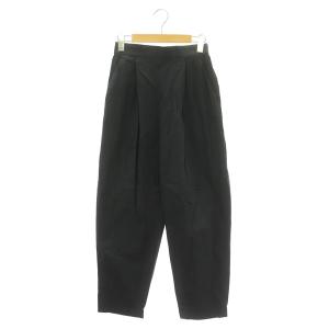 タックパンツ テーパード イージー ハイウエスト ストレッチ 38 黒 ブラック
