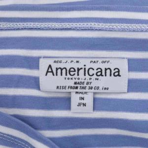 AMERICANA ボートネック ボーダー Tシャツ カットソー オーバーサイズ 八分袖 ライトブルー 白 ホワイト