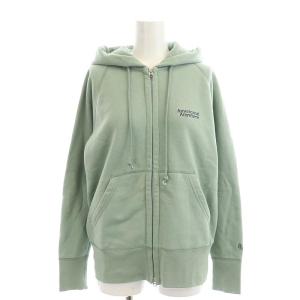 AMERICANA コーマバルキー裏毛ジップアップフードパーカー 長袖 ロゴ刺繍 M ミントグリーン