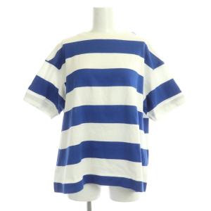 ボーダー 半袖 Tシャツ カットソー バックラップ調 コットン 白 青 ホワイト ブルー