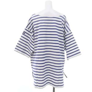 AMERICANA サイドジップ ボーダーワイドTシャツ カットソー 七分袖 白 青 ホワイト ブルー