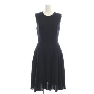 ワンピース ロング丈 ミモレ丈 ノースリーブ プリーツ バックファスナー 38 ネイビー