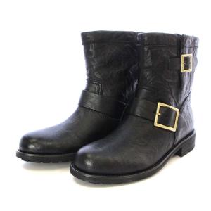 JIMMY CHOO エンジニアブーツ ショート ローヒール レザー 37.5 24.5cm ブラック