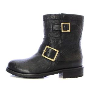 JIMMY CHOO エンジニアブーツ ショート ローヒール レザー 37.5 24.5cm ブラック