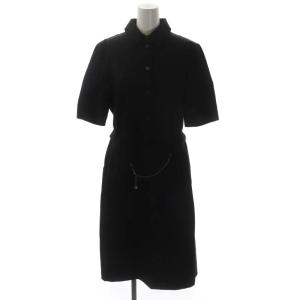 半袖 シャツワンピース ロング ベルト付き 46 黒 ブラック