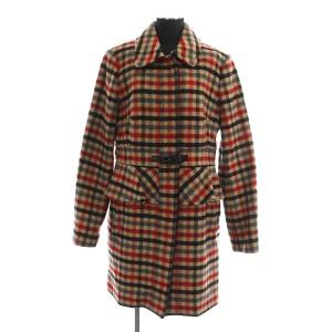 ウール チェック ロングコート ステンカラー アウター 48 ベージュ 黒 赤