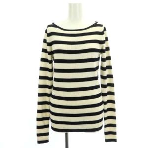 ボーダー リブニット セーター 長袖 ウール混 白 紺 ホワイト ネイビー