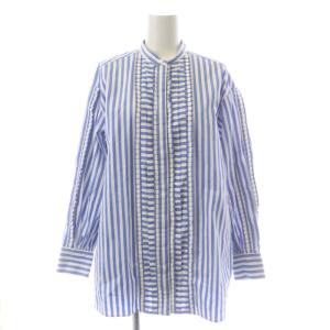 23SS THOMAS MASON フリル シャツ 長袖 ストライプ 36 ブルー ホワイト