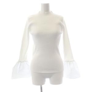 23SS ジャカードコンビ フレアスリーブ ニット カットソー 長袖 白 ホワイト