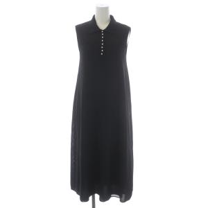 22AW 和紙タックかのこポロ衿ワンピース ひざ丈 ノースリーブ 38 黒 ブラック