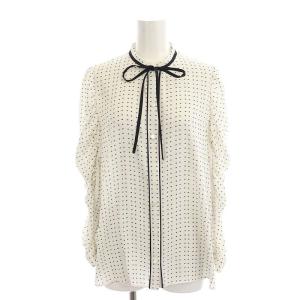 ANAYI 23SS セットアップ 上下 ドット ブラウス リボン 長袖 プリーツスカート フレア ロング 38 白 ホワイト