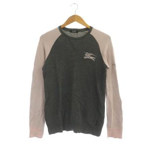 カットソー 長袖 ロゴ ラグランスリーブ ニット クルーネック 2 グレー ピンク