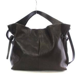 genten ハンドバッグ ショルダーバッグ 2way 斜め掛け レザー ダークブラウン