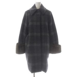 22AW ファースリーブミディコート ロング ステンカラー アウター チェック ウール 0 グレー