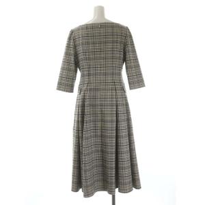 CELFORD 23AW トリプルクロスワンピース スクエアネック チェック ミモレ丈 ロング 七分袖 36 アイボリー 黒 グレー
