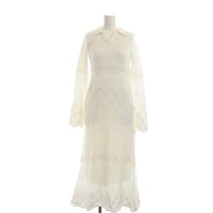 22SS クロシェ風ニットワンピース ロング 長袖 36 白 ホワイト