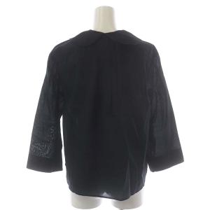 MARGARET HOWELL SHEER COTTON 丸襟シャツ ブラウス 七分袖 プルオーバー 1 黒 ブラック