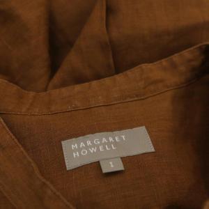 MARGARET HOWELL SHIRTING LINEN バンドカラーシャツ 七分袖 前開き リネン 1 茶色 ブラウン