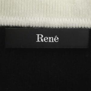 René カラー付き ニット セーター 長袖 ウール 34 黒 オフホワイト ブラック 5242030