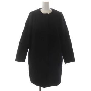 ウール二重織ノーカラー コート アウター 38 黒 ブラック