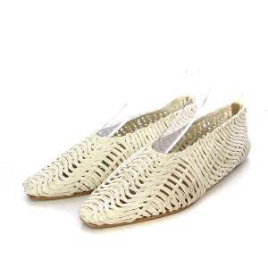 フラットシューズ ポインテッドトゥ メッシュ フェイクレザー 37 24cm 白 ホワイト